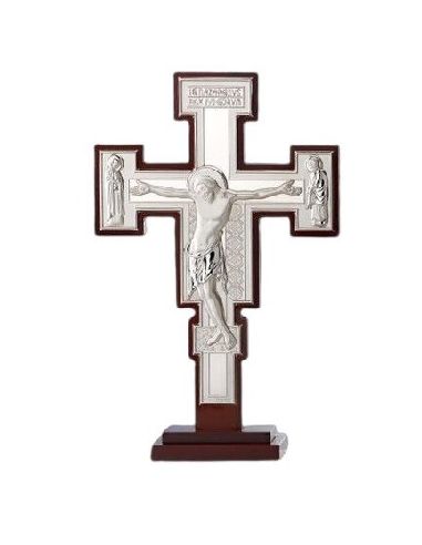 Cruz plata san damian 30cm c/base