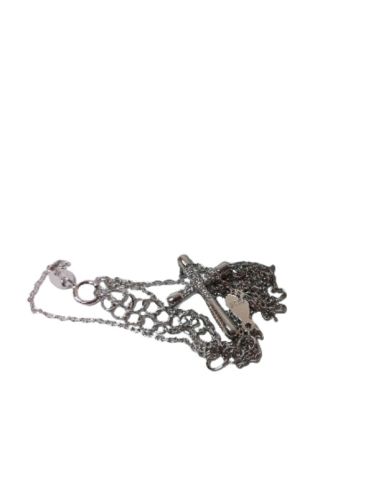 Cruz 17mm cadena plata baño oro blanco