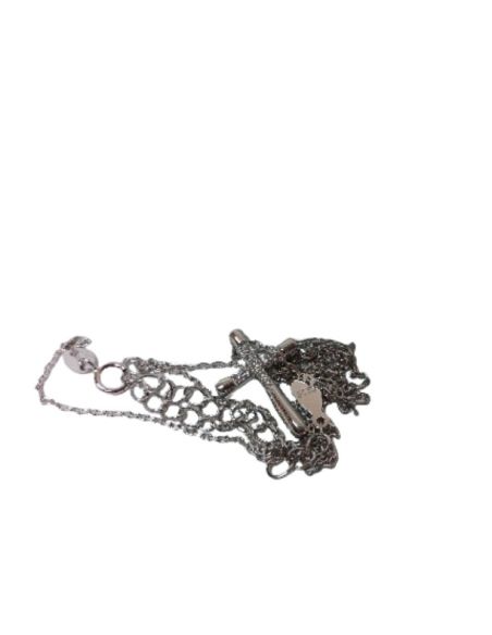 Cruz 17mm cadena plata baño oro blanco