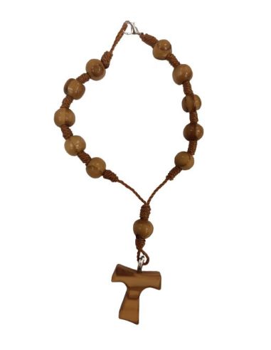 Pulsera Cuerda Madera Cruz Tau