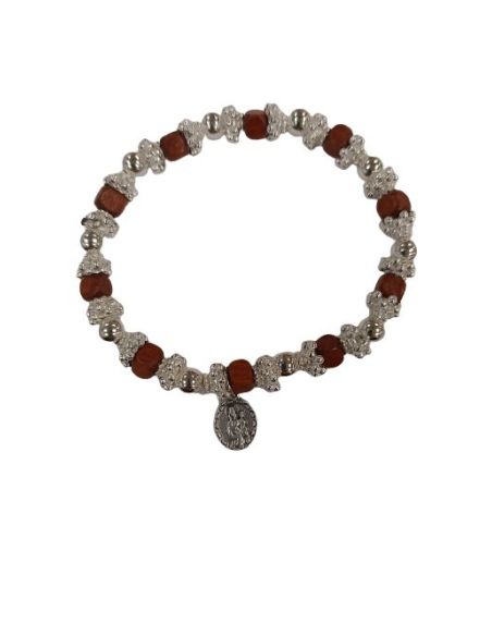 Brazalete Madera Flores Metal