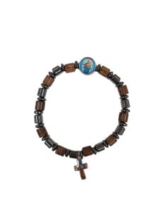 Brazalete cilindros madera hematites con cruz maría auxiliadora