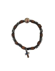 Brazalete cilindros madera hetatites con cruz virgen del carmen
