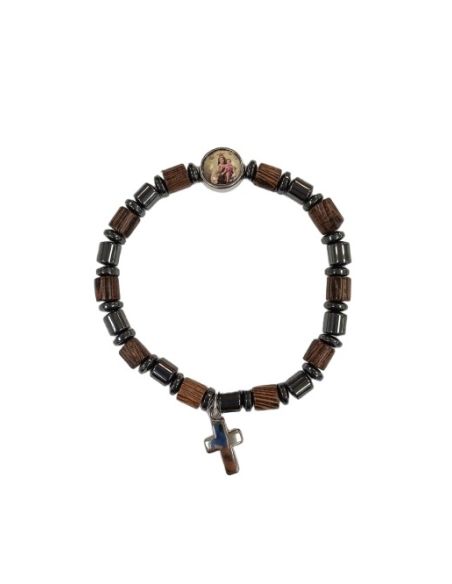 Brazalete cilindros madera hetatites con cruz virgen del carmen