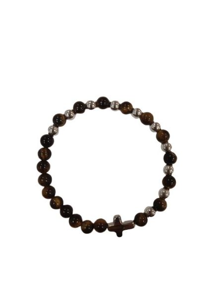 Brazalete C/Metal Cruz Piedra Autentica Marron