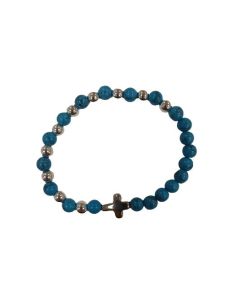 Brazalete C/Metal Cruz Piedra Autentica Celeste