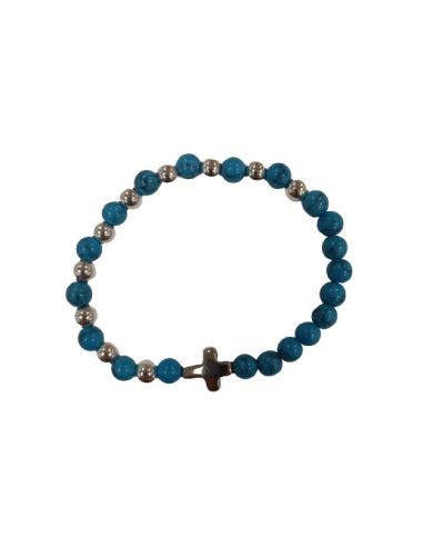 Brazalete C/Metal Cruz Piedra Autentica Celeste