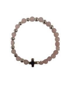 Brazalete C/Metal Cruz Piedra Autentica Rosa