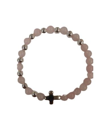 Brazalete C/Metal Cruz Piedra Autentica Rosa