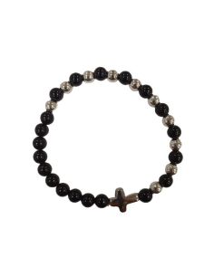 Brazalete C/Metal Cruz Piedra Autentica Negra