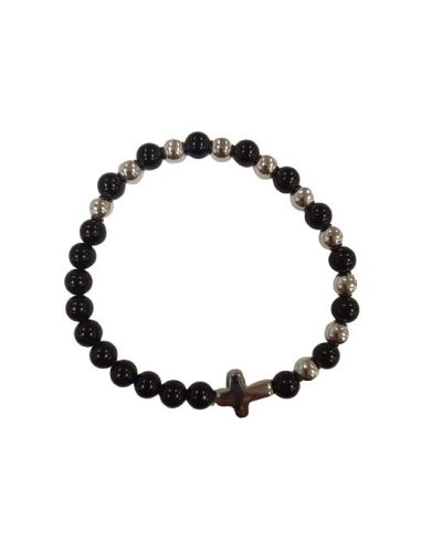 Brazalete C/Metal Cruz Piedra Autentica Negra