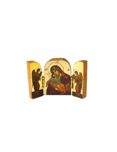 Icono triptico griego virgen angeles 5x4