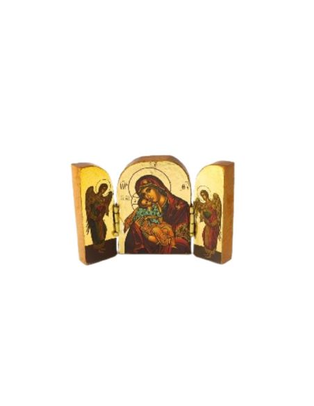 Icono triptico griego virgen angeles 5x4