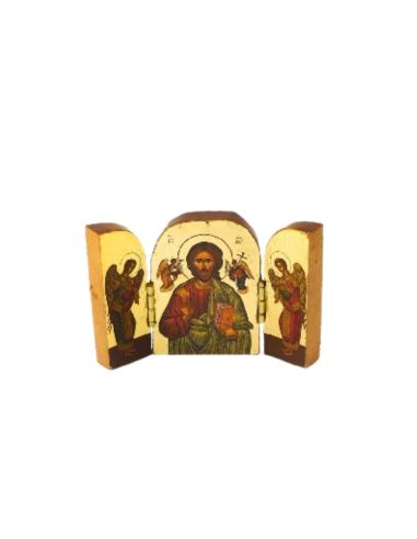 Icono triptico griego jesus angeles 5x4