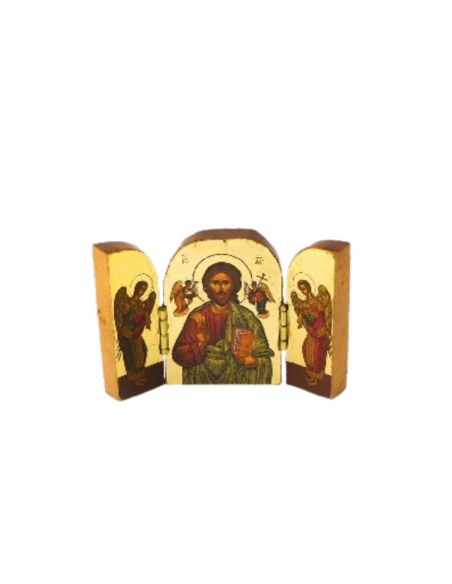 Icono triptico griego jesus angeles 5x4