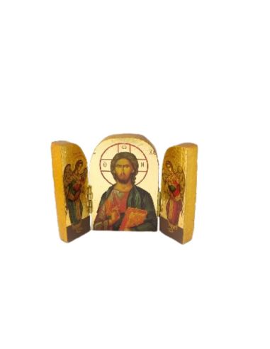 Icono triptico griego jesus angeles 7x5