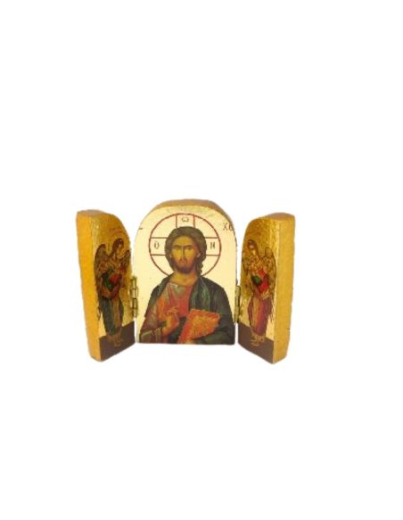 Icono triptico griego jesus angeles 7x5