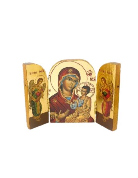 Icono triptico griego virgen angeles 9x6