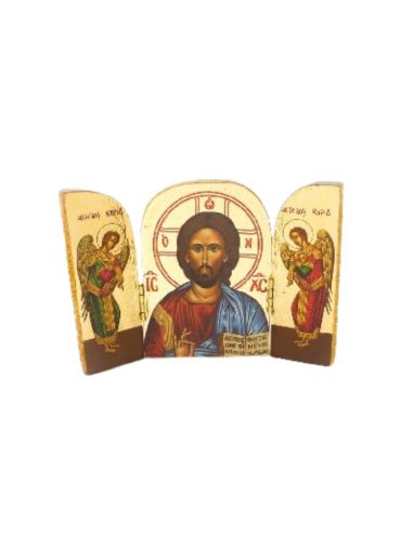 Icono triptico griego jesus angeles 9x6