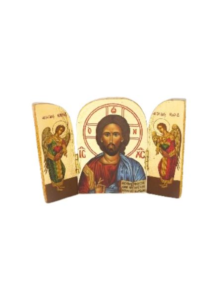 Icono triptico griego jesus angeles 9x6