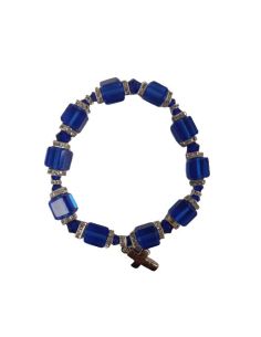 Brazalete Cristal Cubos Azul Oscuro Strass C/Cruz