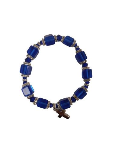 Brazalete Cristal Cubos Azul Oscuro Strass C/Cruz