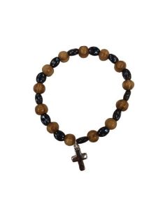Brazalete Olivo Semillas Cristal Con Cruz