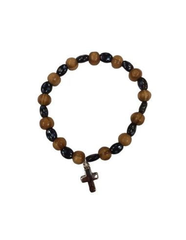 Brazalete Olivo Semillas Cristal Con Cruz