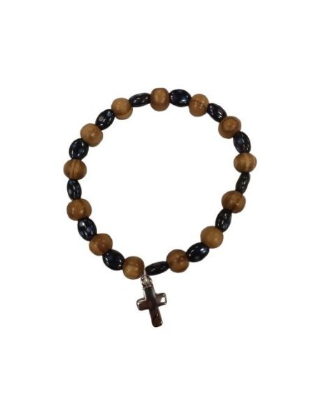 Brazalete Olivo Semillas Cristal Con Cruz