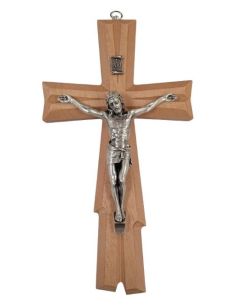 Cruz madera 25cm labrada 3d cuerpo metal