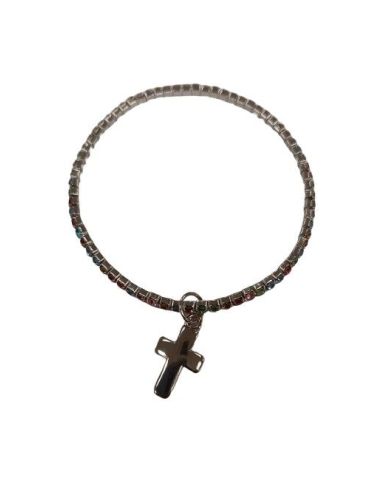 Brazalete Cristal 18Mm Multicolor Con Cruz