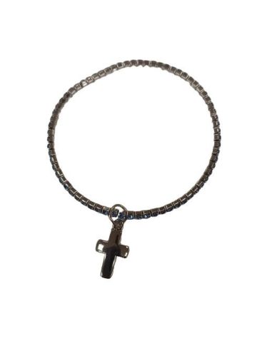 Brazalete Cristal 18Mm Azul Con Cruz