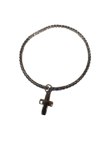 Brazalete Cristal 18Mm Azul Con Cruz