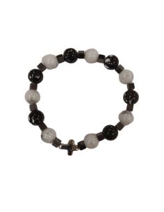 Brazalete Piedras B Y N 10Mm Cubos Hetamatite C/Cruz