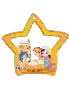 Nacimiento colgante estrella infantil oro madera 5x7cm (5)