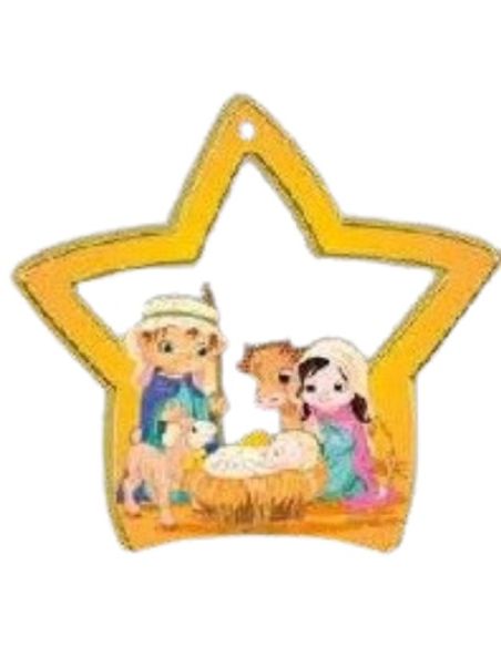 Nacimiento colgante estrella infantil oro madera 5x7cm (5)