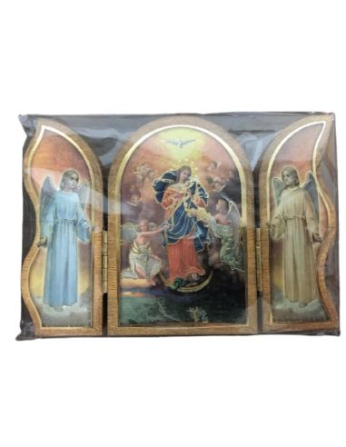 Triptico madera oro 6x9cm virgen desatanudos