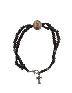 Pulsera Doble Madera Cuerda Negra Cruz Metal V. Del Carmen