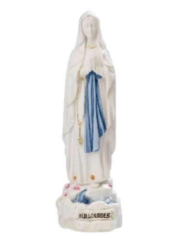 Virgen de lourdes blanca decorada 15cm resina marmol