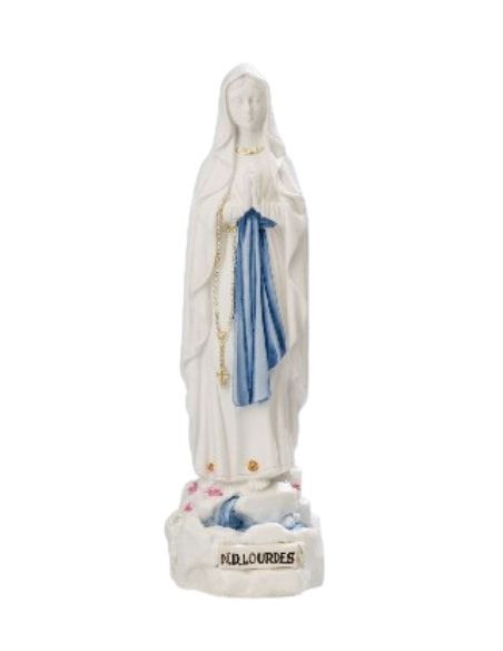Virgen de lourdes blanca decorada 15cm resina marmol