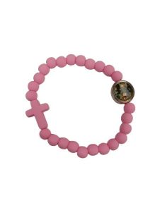 Pulsera Infantil Plast. Angel De La Guarda Rosa