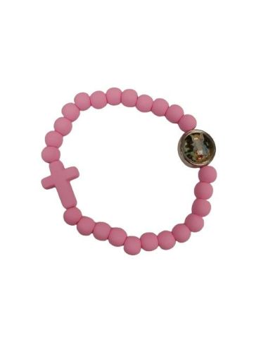Pulsera Infantil Plast. Angel De La Guarda Rosa