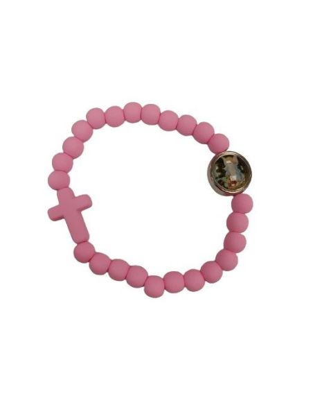 Pulsera Infantil Plast. Angel De La Guarda Rosa