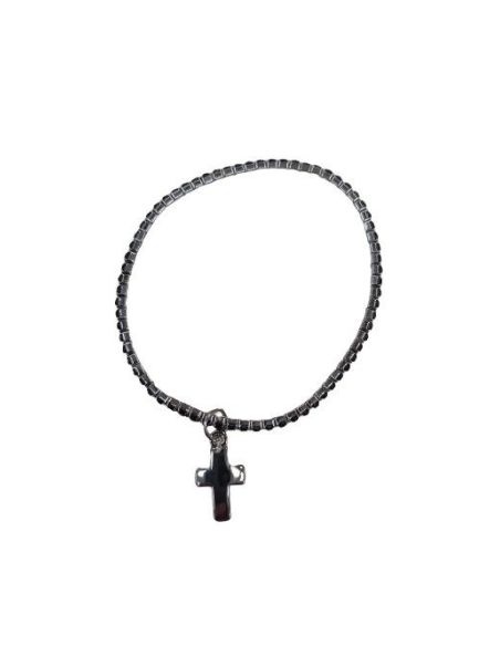 Brazalete Cristal 18Mm Negro Con Cruz