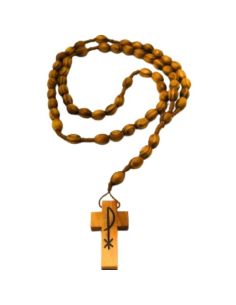 Rosario cuerda oval madera pino cruz px