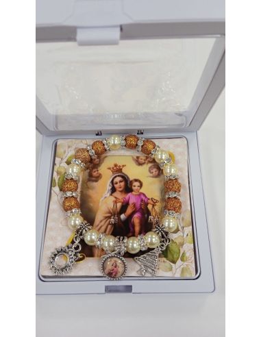 Brazalete Con Caja Metal Cristal Dorado V. Del Carmen