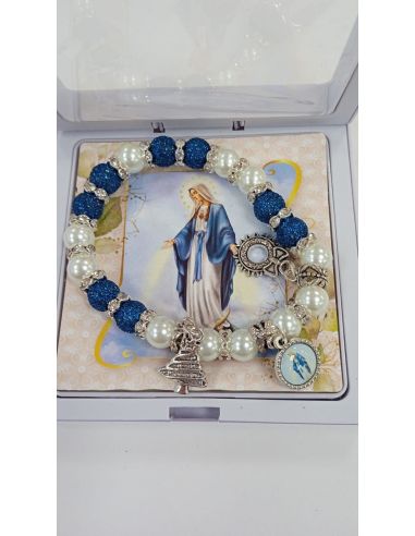 Brazalete Con Caja Metal Cristal Azul Milagrosa