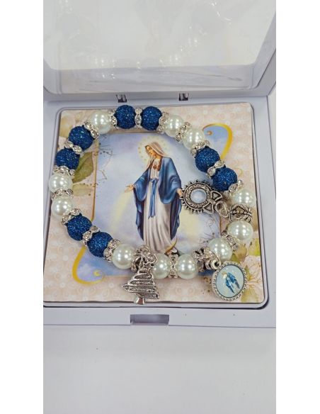 Brazalete Con Caja Metal Cristal Azul Milagrosa