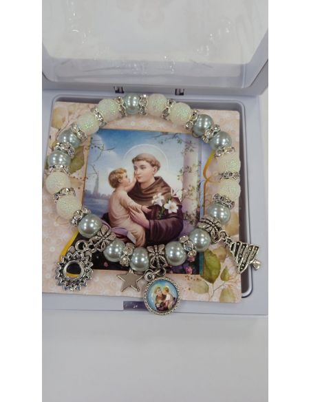 Brazalete Con Caja Metal Cristal Blanco San Antonio