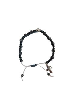 Brazalete Cuerda Hematites Negro Blanco Con Cruz